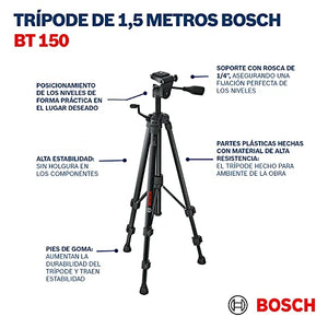Bosch Professional Treppiede per Laser e Livelle BT 150 (Altezza: 55–157 cm, Filettatura: 1/4")