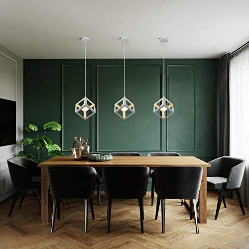 Lampadario Sospensione In Ferro Battuto Nero, Stile Industriale Vintage, 3 Luci E27, Design Cubo Creativo Per Soggiorno E Cucina