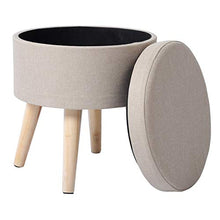 Carica l&#39;immagine nel visualizzatore di Gallery, Pouf Contenitore Sgabello Basso Sedia Rotonda Poggiapiedi Gambe in Legno Crema