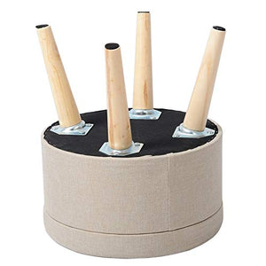 Pouf Contenitore Sgabello Basso Sedia Rotonda Poggiapiedi Gambe in Legno Crema