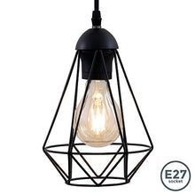 Carica l&#39;immagine nel visualizzatore di Gallery, Lampadario vintage, adatto per lampadina E27 non inclusa max 40W, metallo nero, altezza totale 1,1m, lampada a sospensione per salotto o sala da pranzo, lampada da soffitto stile industriale, IP20