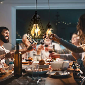Lampadario vintage, adatto per lampadina E27 non inclusa max 40W, metallo nero, altezza totale 1,1m, lampada a sospensione per salotto o sala da pranzo, lampada da soffitto stile industriale, IP20